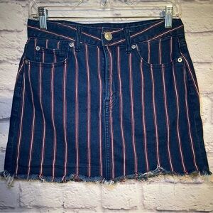 American Eagle denim mini skirt size 6 red and white stripes.